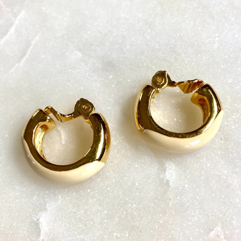 Monet Vintage Gold Tone and Cream Clip On Earrings